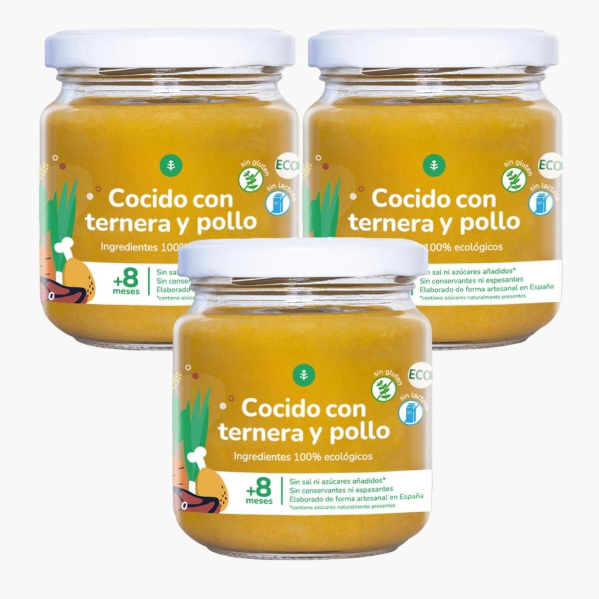 Pack 3x Tarrito Ecológico Cocido con Ternera y Pollo Planeta Huerto 180 g