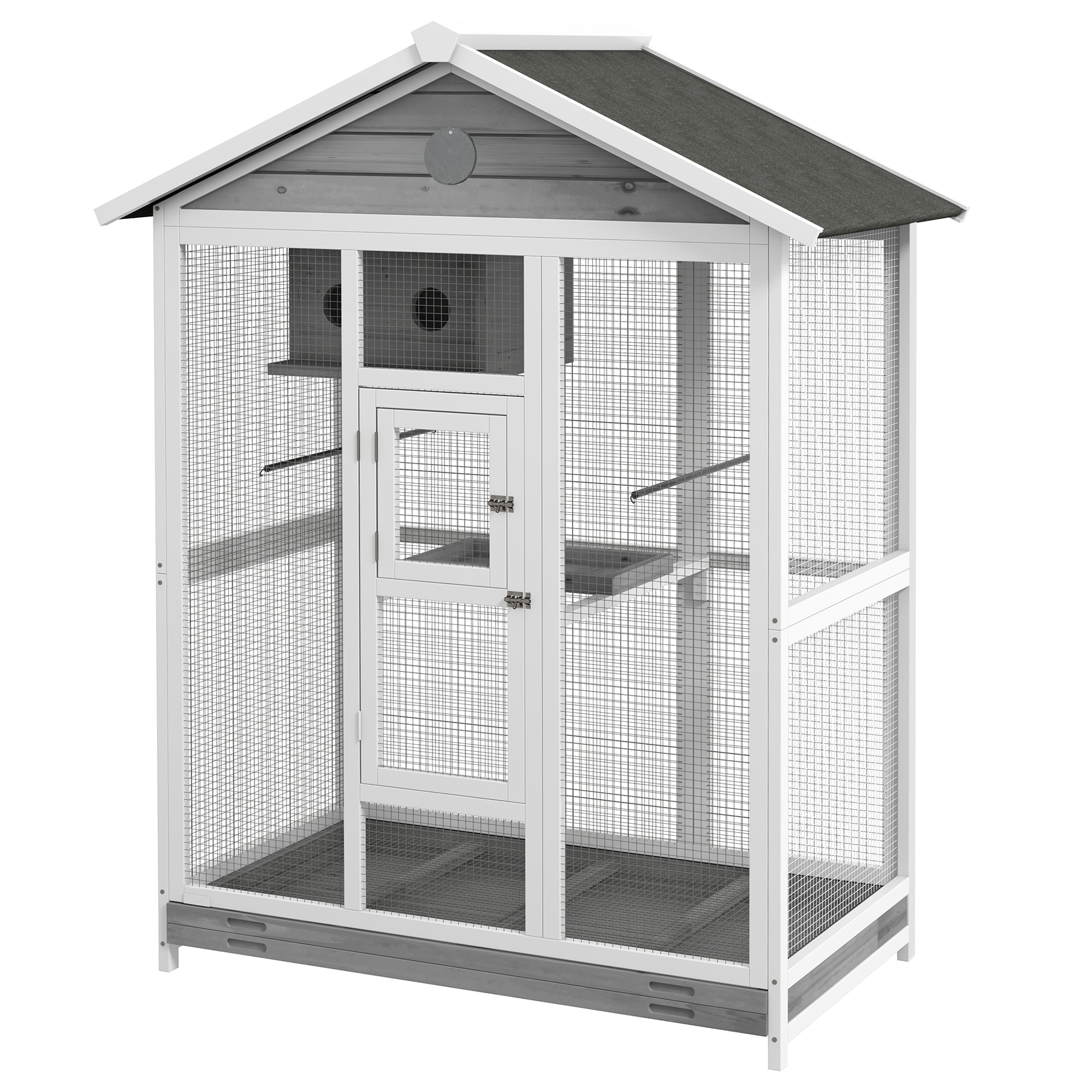 Cage oiseau grande taille - volière à oiseaux dim. 112 x 68 x 154 cm - nombreux accessoires - métal bois blanc gris noir