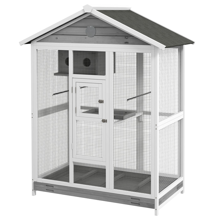 Cage oiseau grande taille - volière à oiseaux dim. 112 x 68 x 154 cm - nombreux accessoires - métal bois blanc gris noir