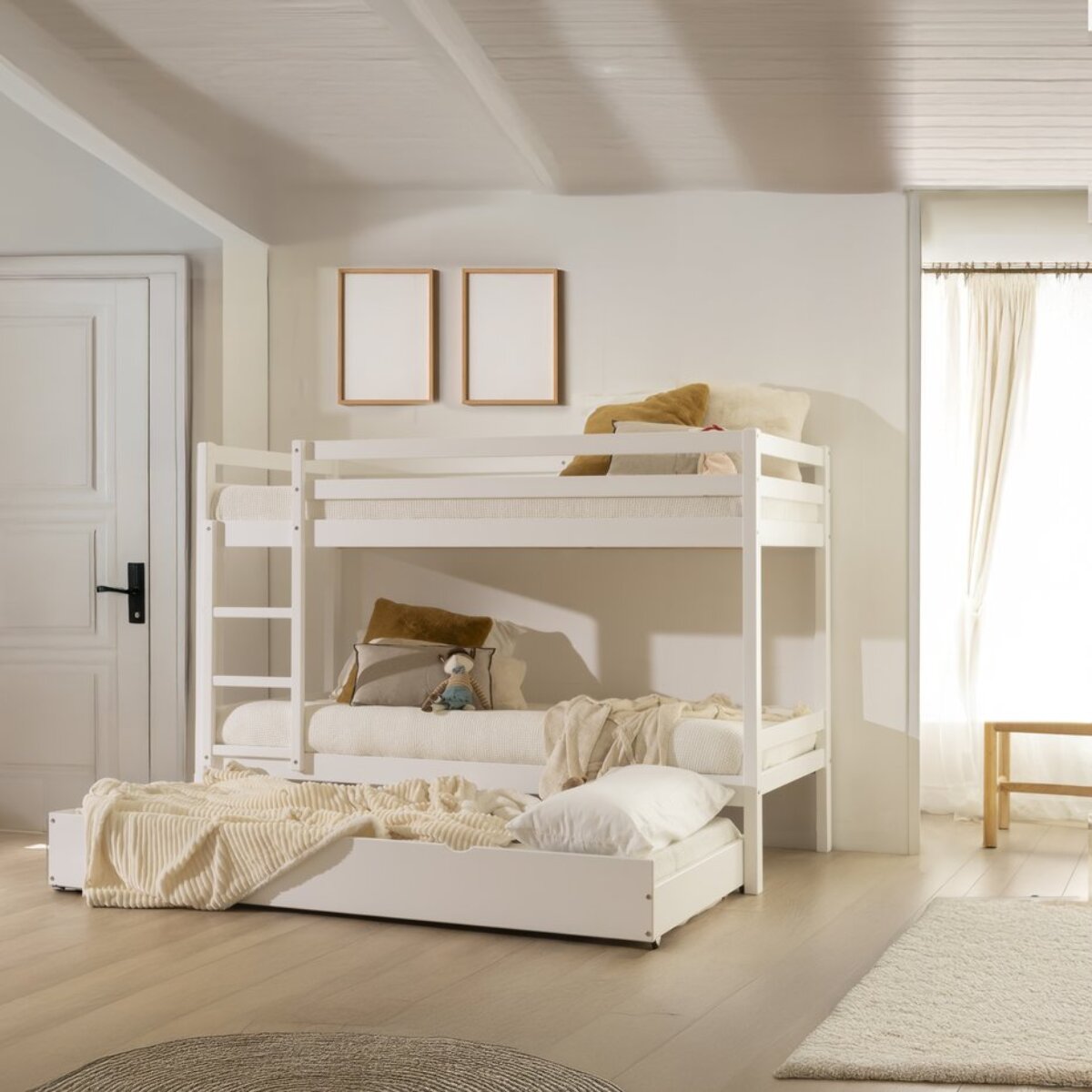 Lit superposé Kivu -bois de pin-couleur laqué blanc mat 205 x 144 x 101 cm