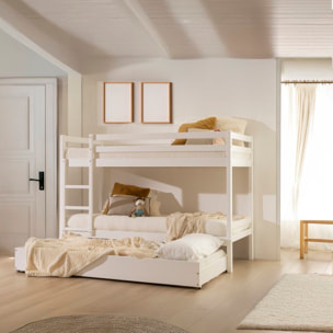 Lit superposé Kivu -bois de pin-couleur laqué blanc mat 205 x 144 x 101 cm