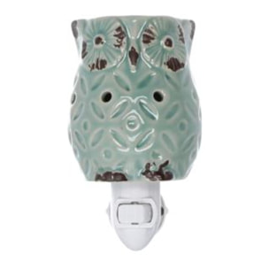 Bruciaessenze plug in ceramica gufo verde cm7,7x10h13,4