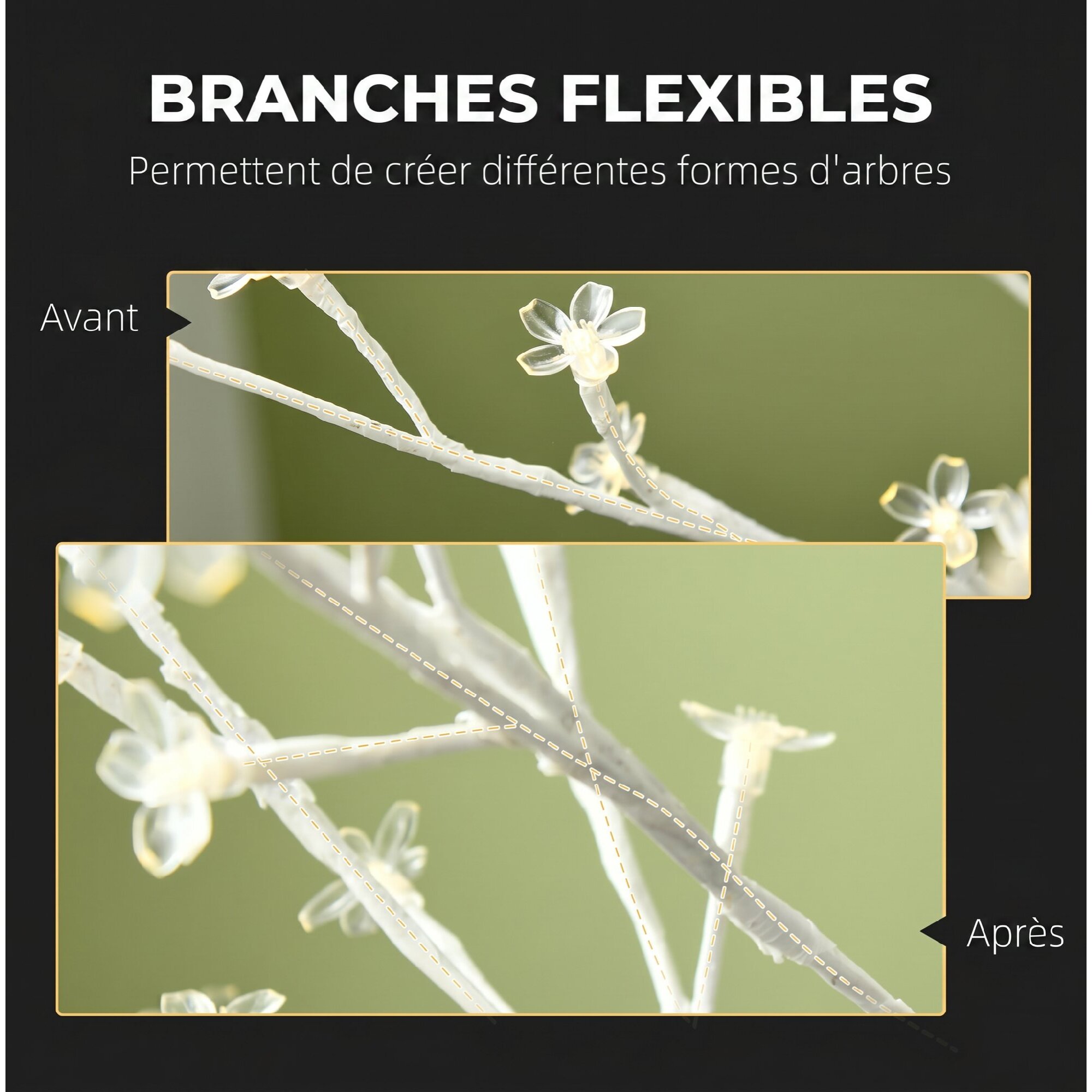 Arbre lumineux LED bouleau H. 180 cm 180 LED blanc chaud