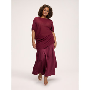 Fiorella Rubino - Falda en raso stretch de línea A - Burgundy