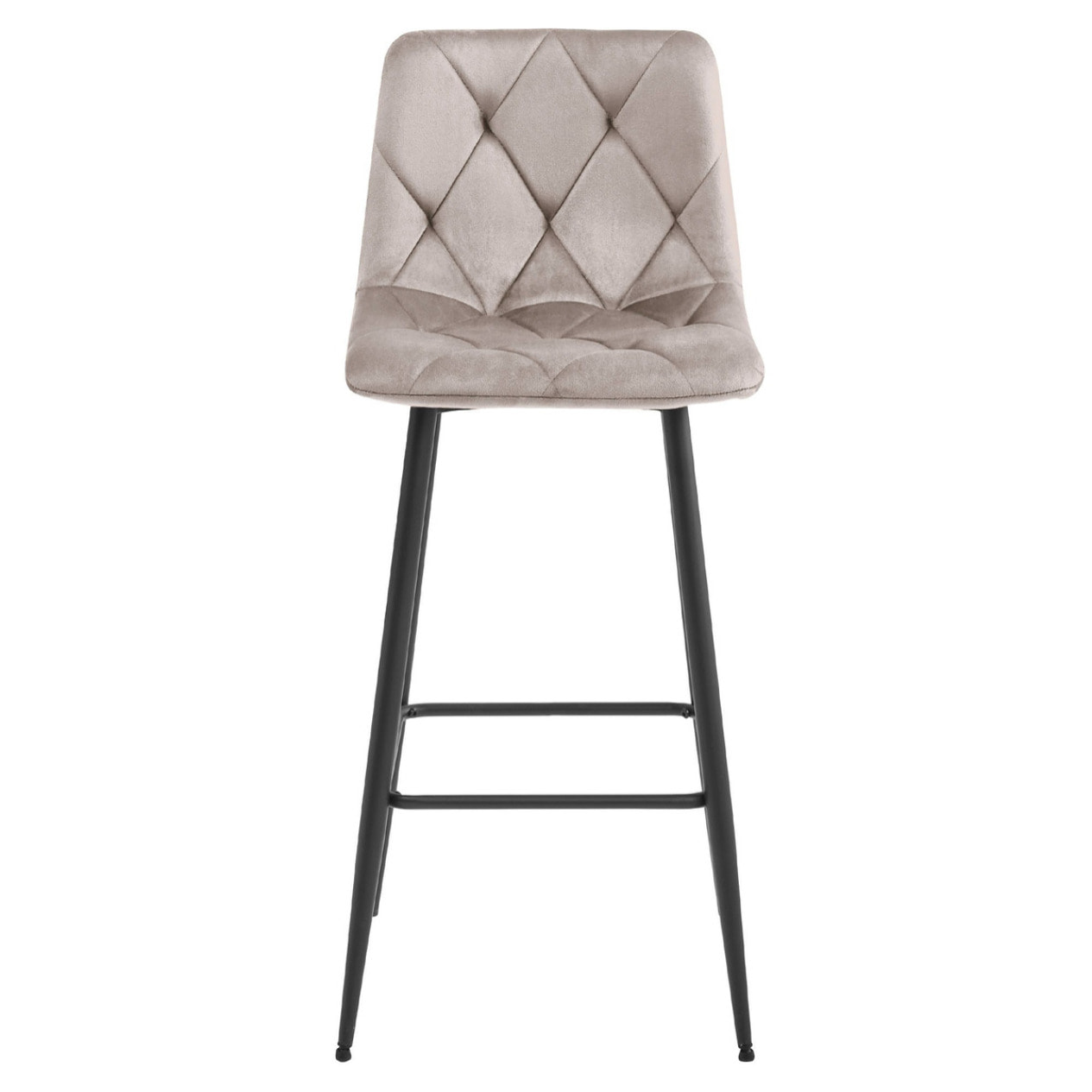 Sgabello bar NADO in velluto beige scuro e gambe nere