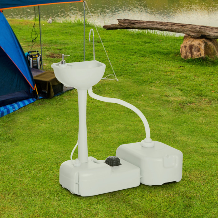 Évier à Main Portable Jardin Extérieur Camping Voyager avec Réservoir d'Eau 17L Pompe à Pied 83 x 50 x 103 cm Gris