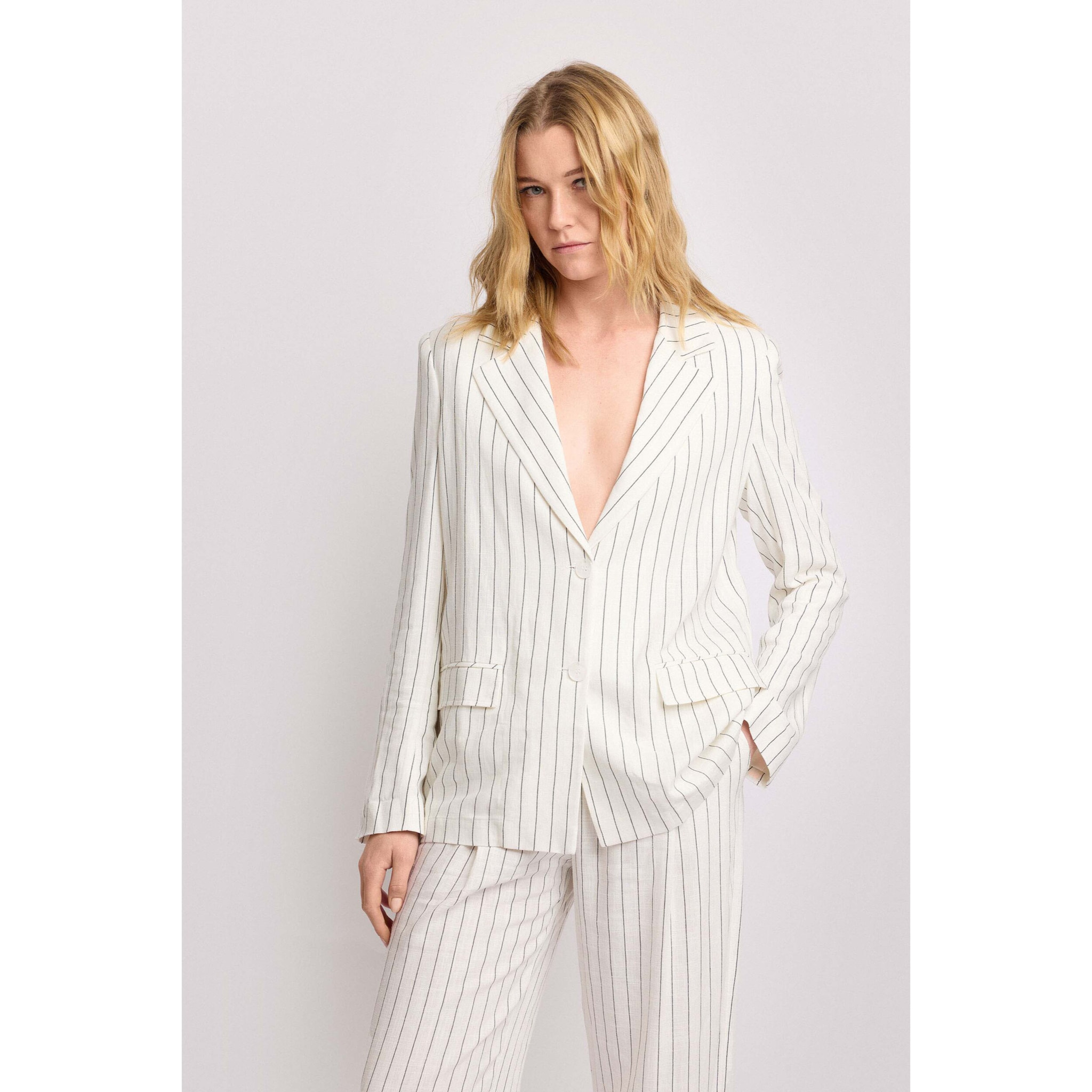 Kocca - Giacca doppiopetto a righe Donna, Righe, Scollo a V