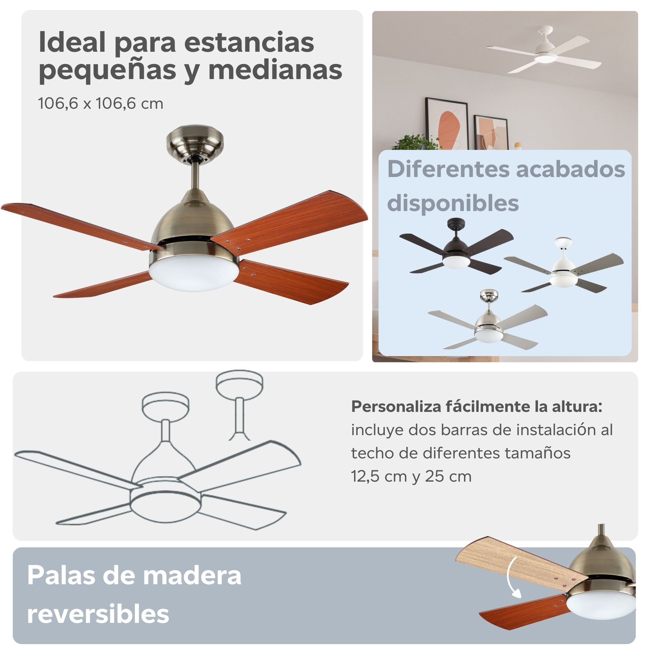 Forlight Ventilador IP20 Borneo E27 15W Patiné Teca