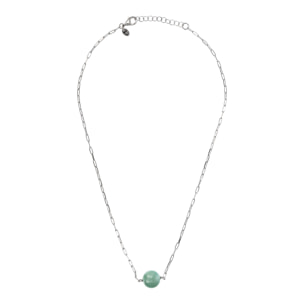 Collana Catena Forzatina con Pendente Sferico in Pietra Naturale Quarzite Verde in Argento 925 placcato Rodio