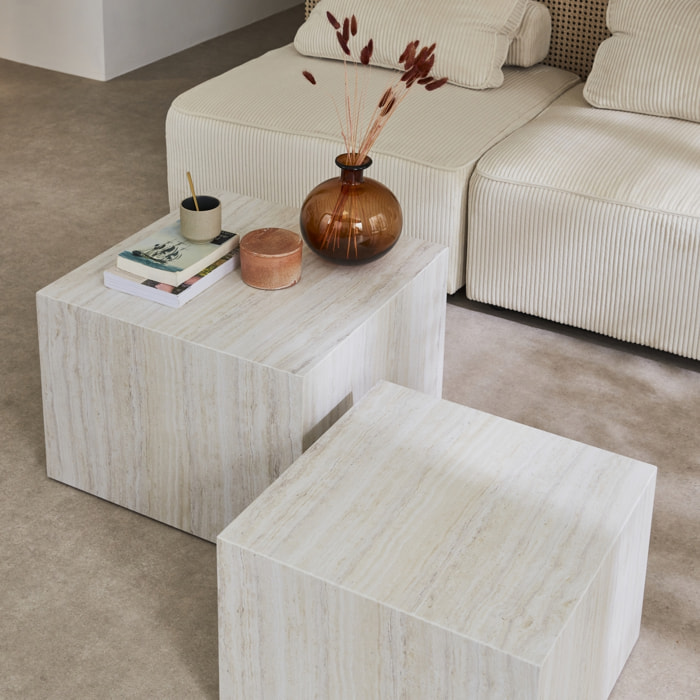 Set de 2 tables basses gigognes carrées effet marbre PAROS