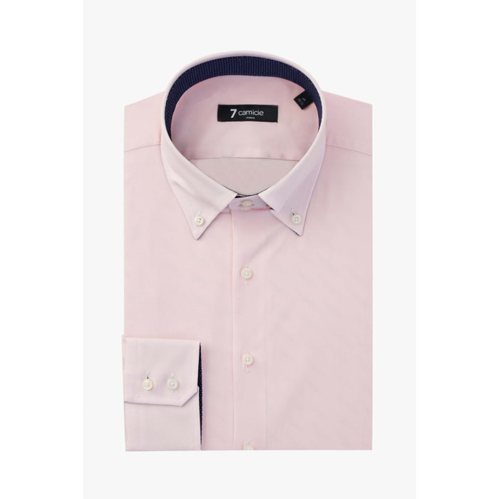 Camicia Uomo 2 Bottoni Button Down Slim Popeline Stretch Unito Rosa