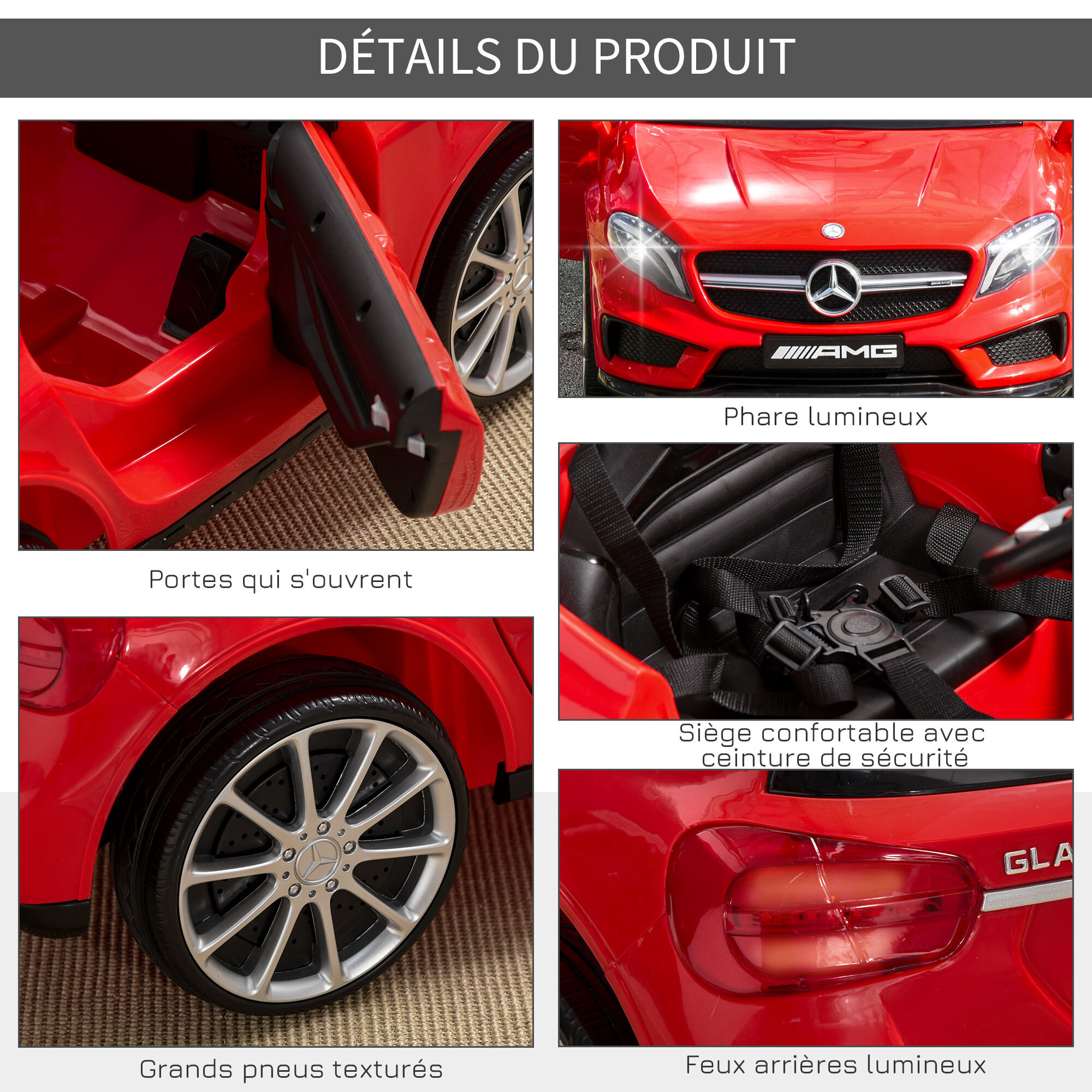 Voiture véhicule électrique enfant 6 V 7 Km/h max. télécommande effets sonores + lumineux Mercedes GLA AMG rouge