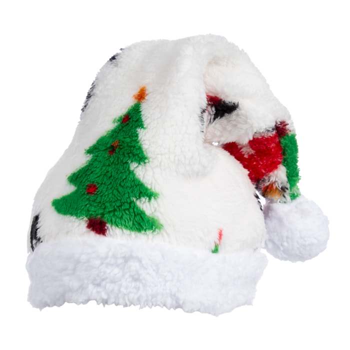 Gorro de felpa extrasuave. Diseño blanco con árbol de navidad. 31x48 cm.