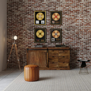 Buffet en bois recyclé, 6 tiroirs et 1 porte coulissante - Sari