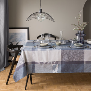 Nappe pur coton motif jacquard bleu gris Mille matieres orage