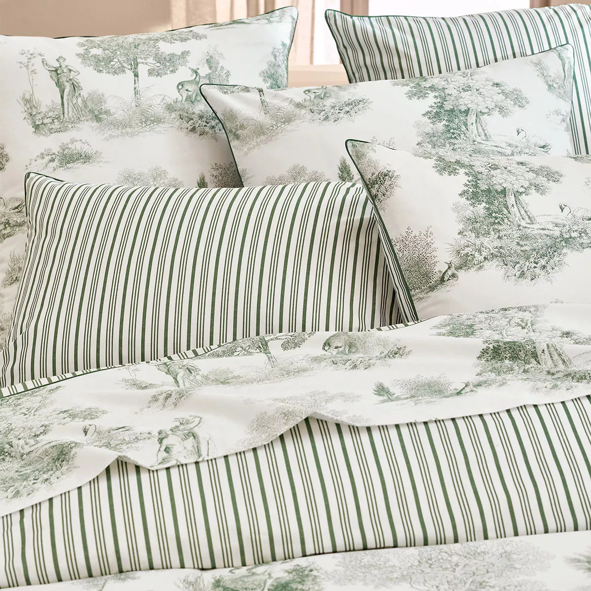 Housse de couette percale de coton imprimé vert Poesie verde