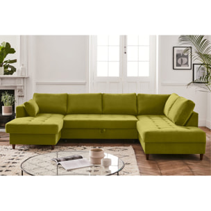 Anna - canapé panoramique d'angle droit - 7 places - convertible avec coffre - en velours - Vert Olive