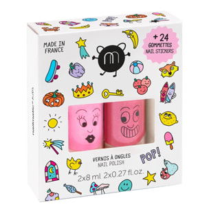 Pop - Coffret 2 Vernis Roses + 24 Stickers Ongles