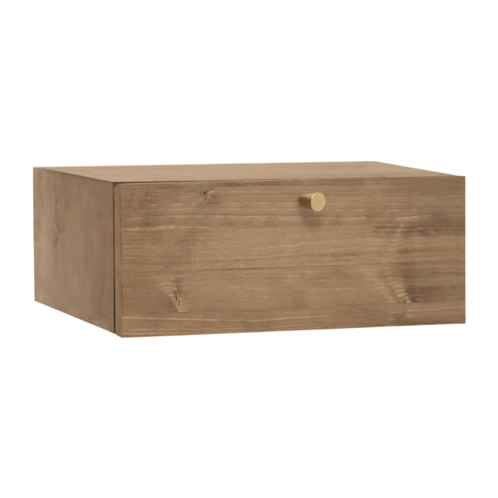 Table de chevet flottante en bois massif avec poignée ton chêne foncé 15x40cm Hauteur: 15 Longueur: 40 Largeur: 25
