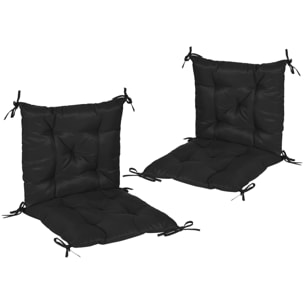 Conjunto de 2 Cojines para Silla Cojines para Jardín Colchones de Banco con Respaldo 6 Cordones de Fijación 50x98x8 cm Negro