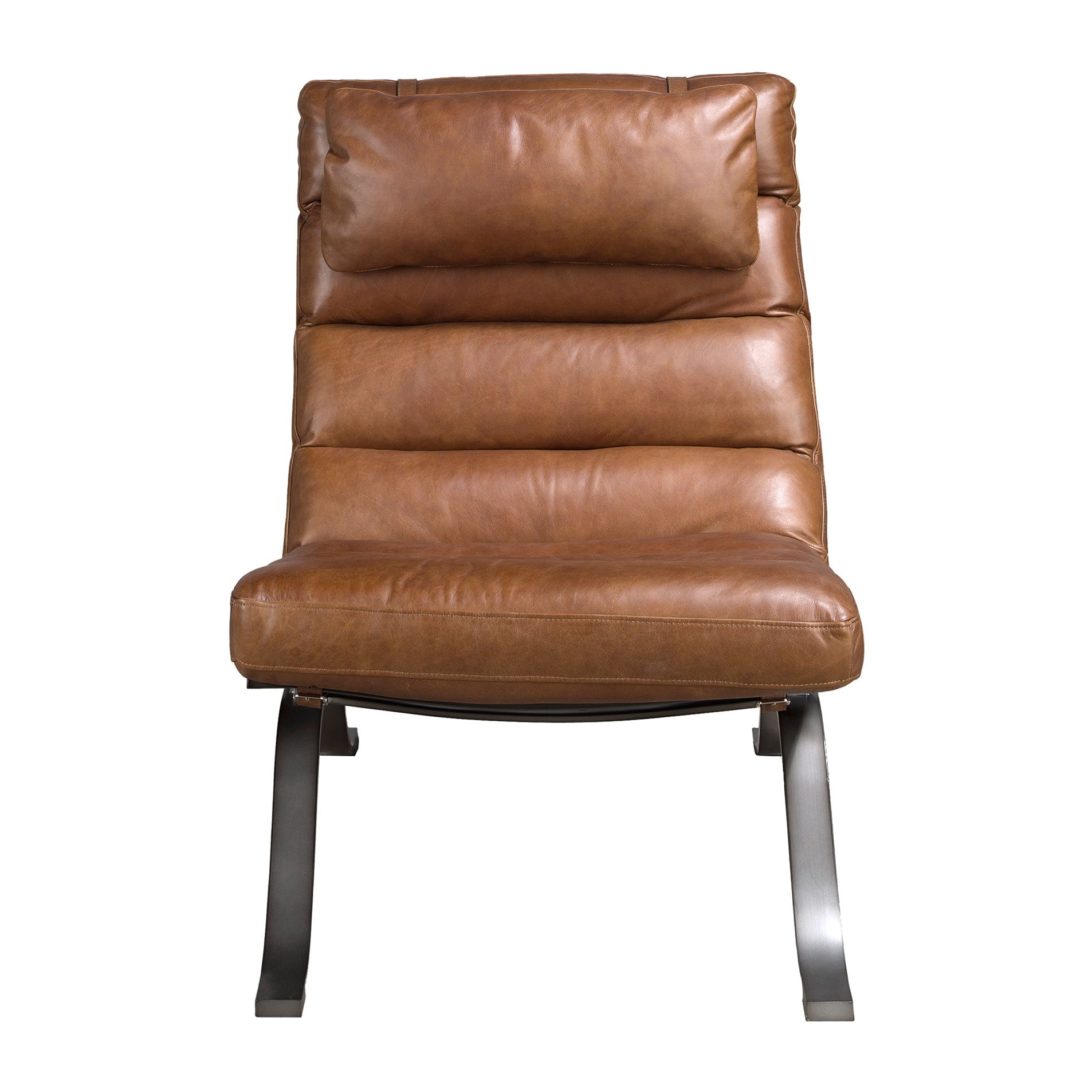 Sillón con asiento y respaldo tapizados en piel de origen vacuno marrón oscuro patas de acero inoxidable lacado efecto metalizado 66x96x90cm