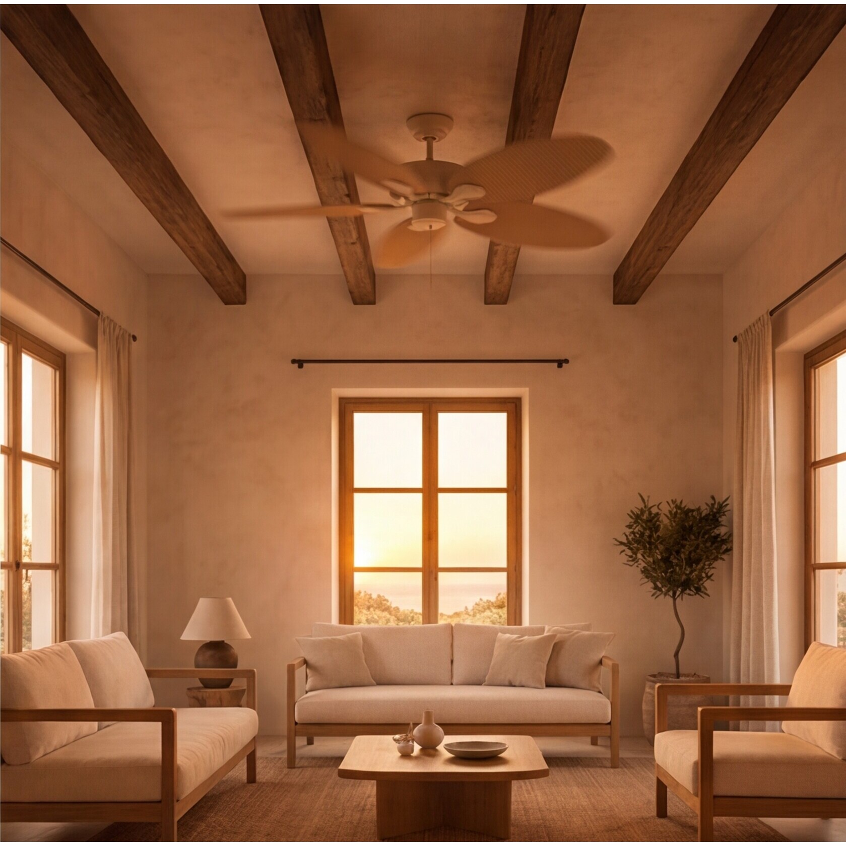 Forlight Ventilador IP23 Phuket Blanco antiguo Marrón