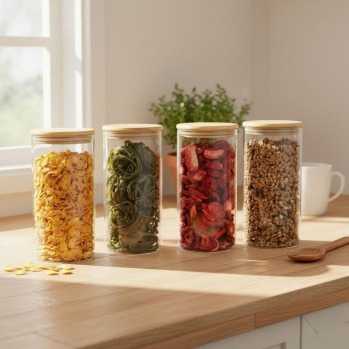 Set 4 bocaux en verre et couvercle en bois de haute qualité Classbach C-VD4026