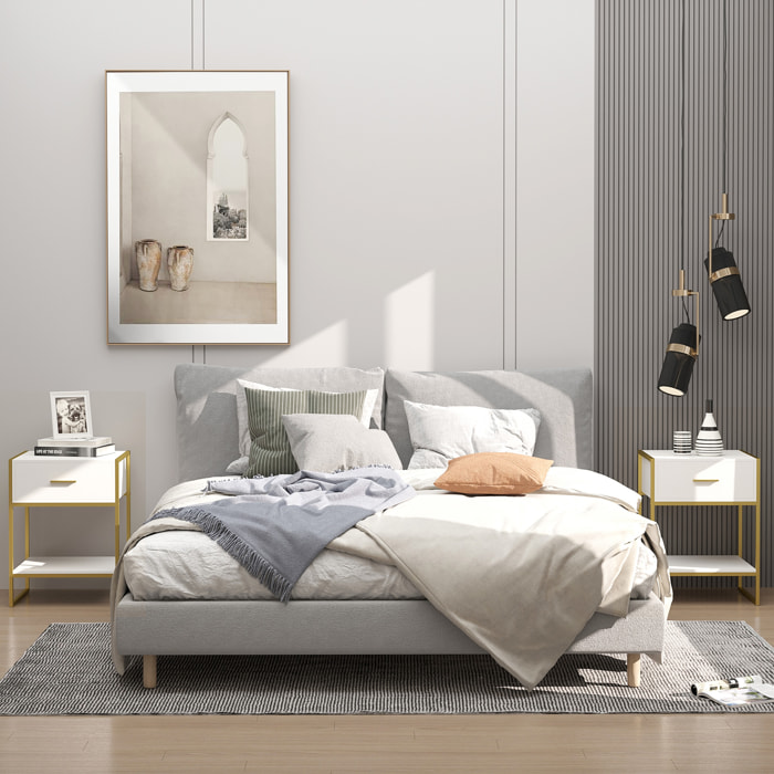 Conjunto de 2 Mesitas de Noche Mesas Auxiliares con 1 Cajón y Estante de Almacenamiento para Dormitorio Salón Oficina Estilo Moderno 45x40x60 cm Blanco
