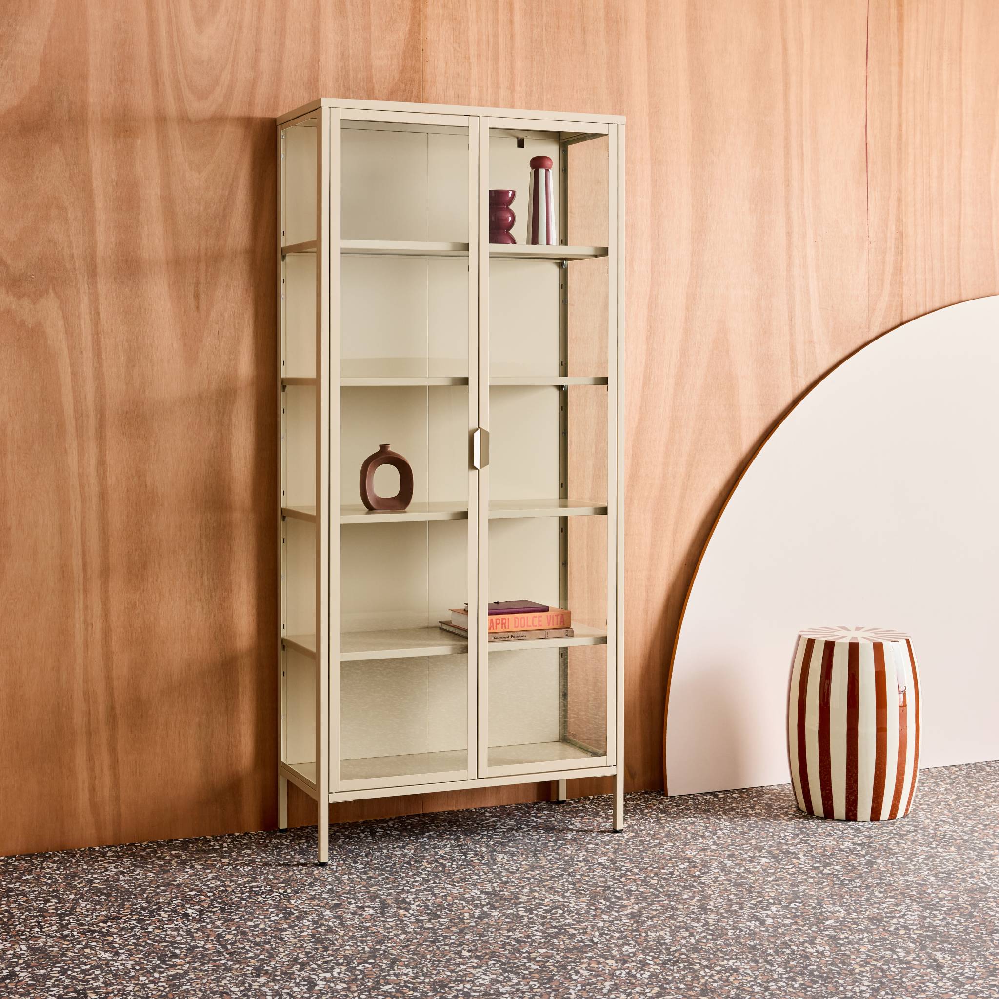 Buffet, vaisselier acier et verre trempé 2 portes 180cm ARKANSAS