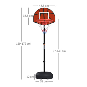 Canasta de Baloncesto con Altura Ajustable 129-179 cm Aro de Baloncesto con Diana Magnética y Dardos Base Rellenable para Interior Negro