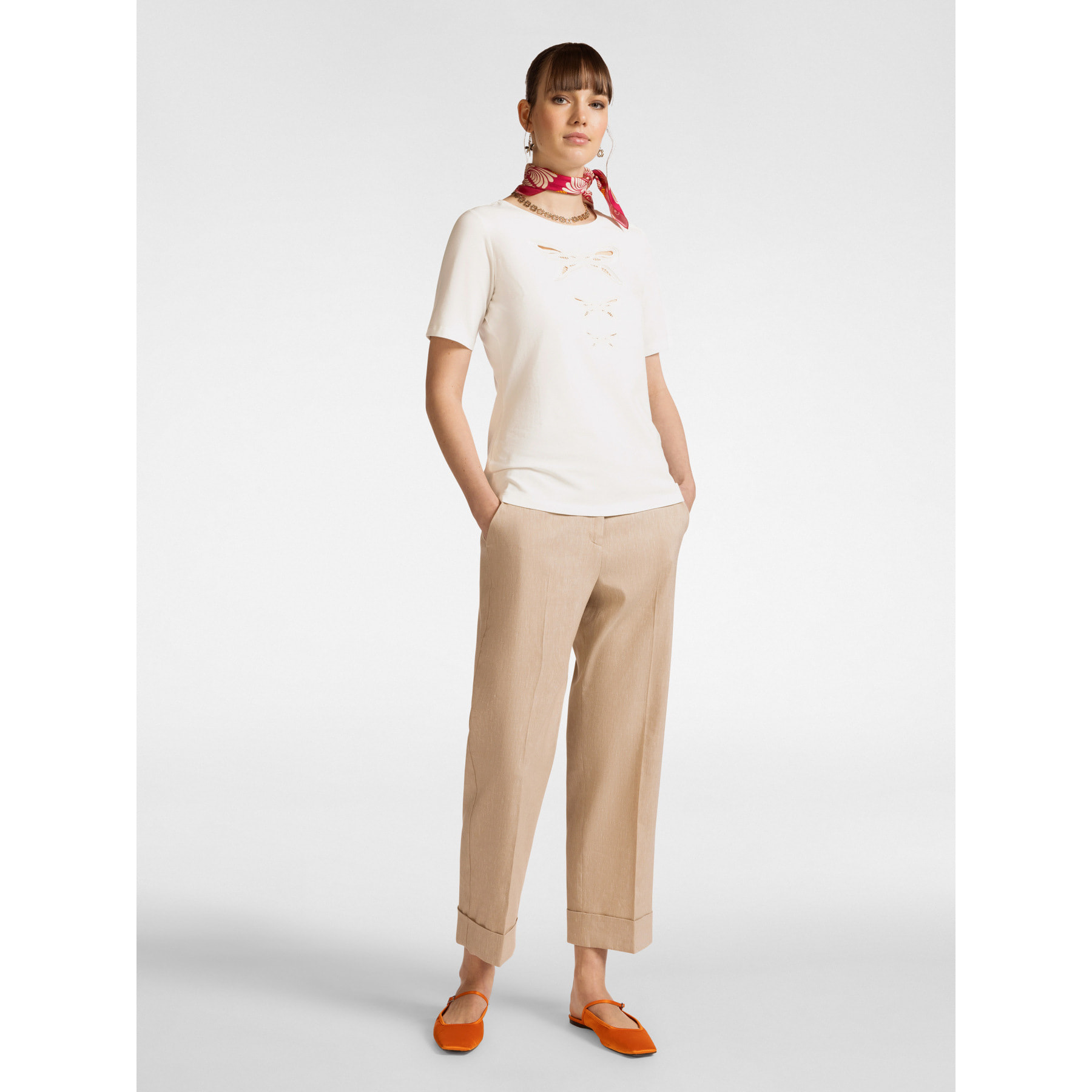 Elena Mirò - T-shirt con ricamo libellule - Bianco
