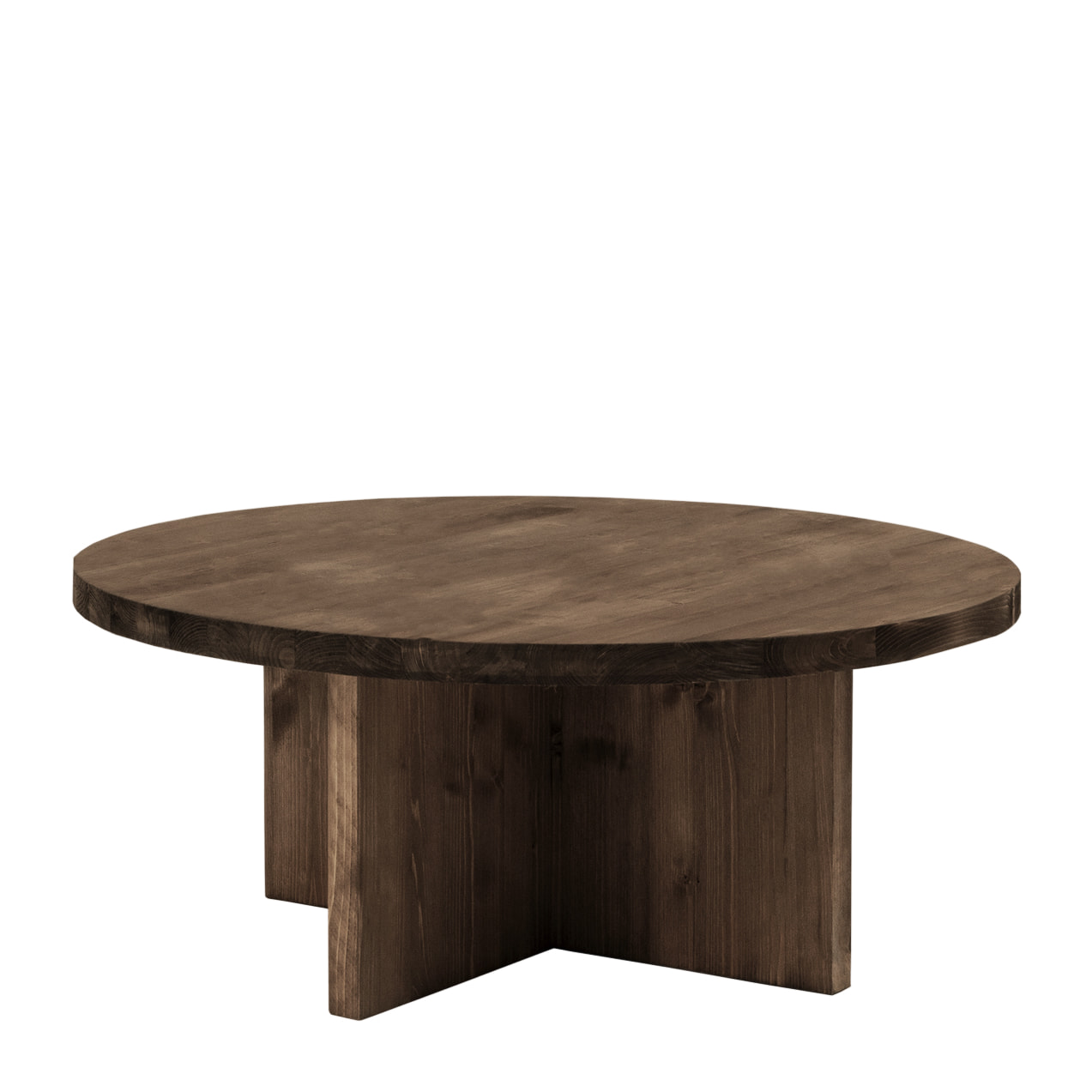 Table basse ronde en bois massif ton noyer en différentes tailles
