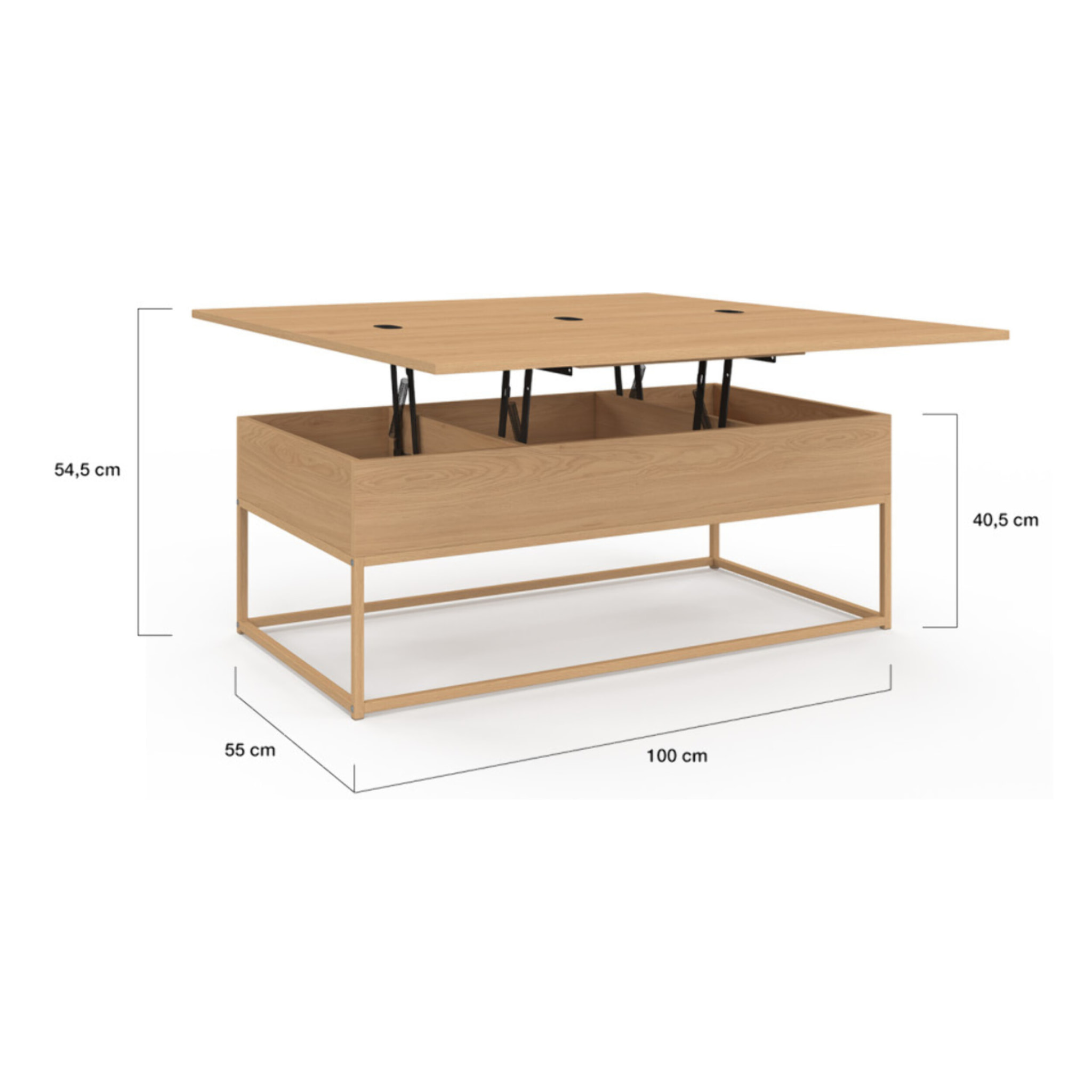 Table basse Memphis relevable et dépliante pieds effet bois
