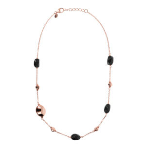 Collana Catena Rolo con Bead in Argento 925 placcato Oro 18kt e Pietra Naturale Sfaccettata Onice Nero