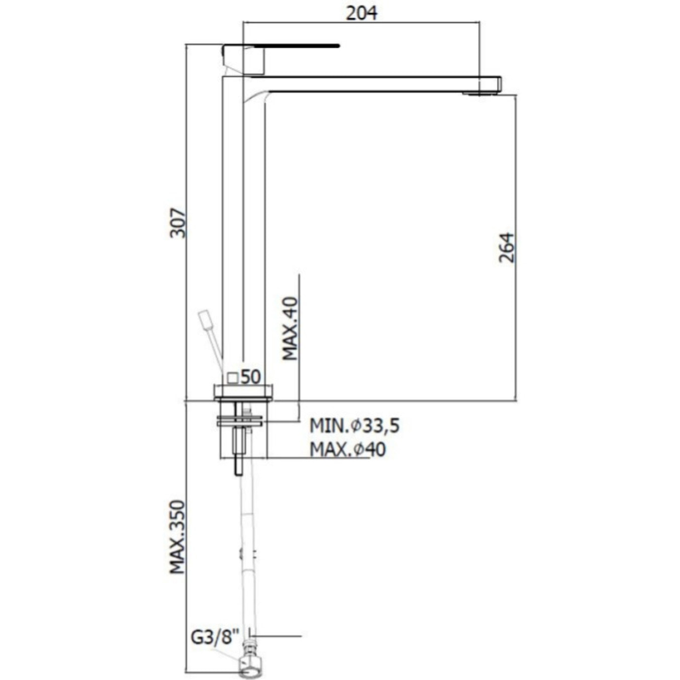 Set complet vasque à poser 61,5 x 36 cm noir mat + mitigeur haut XL assorti – salle de bain moderne B-Way (SATINF61536BKM-BWAY)