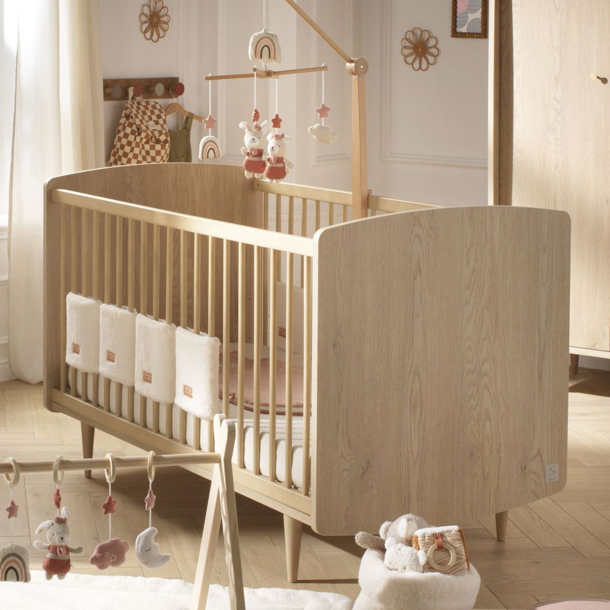 Chambre bébé trio évolutive My Love, Lit 140x70 évolutif Commode à langer XXL et armoire - Chêne Vintage