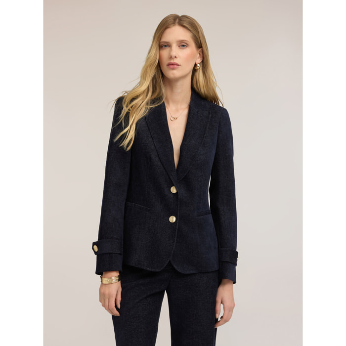 Motivi - Blazer in velluto con bottoni gioiello - Blu