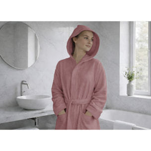 Accappatoio Con Cappuccio In Morbida Spugna Assorbente Boutique Tinta Unita Rosa