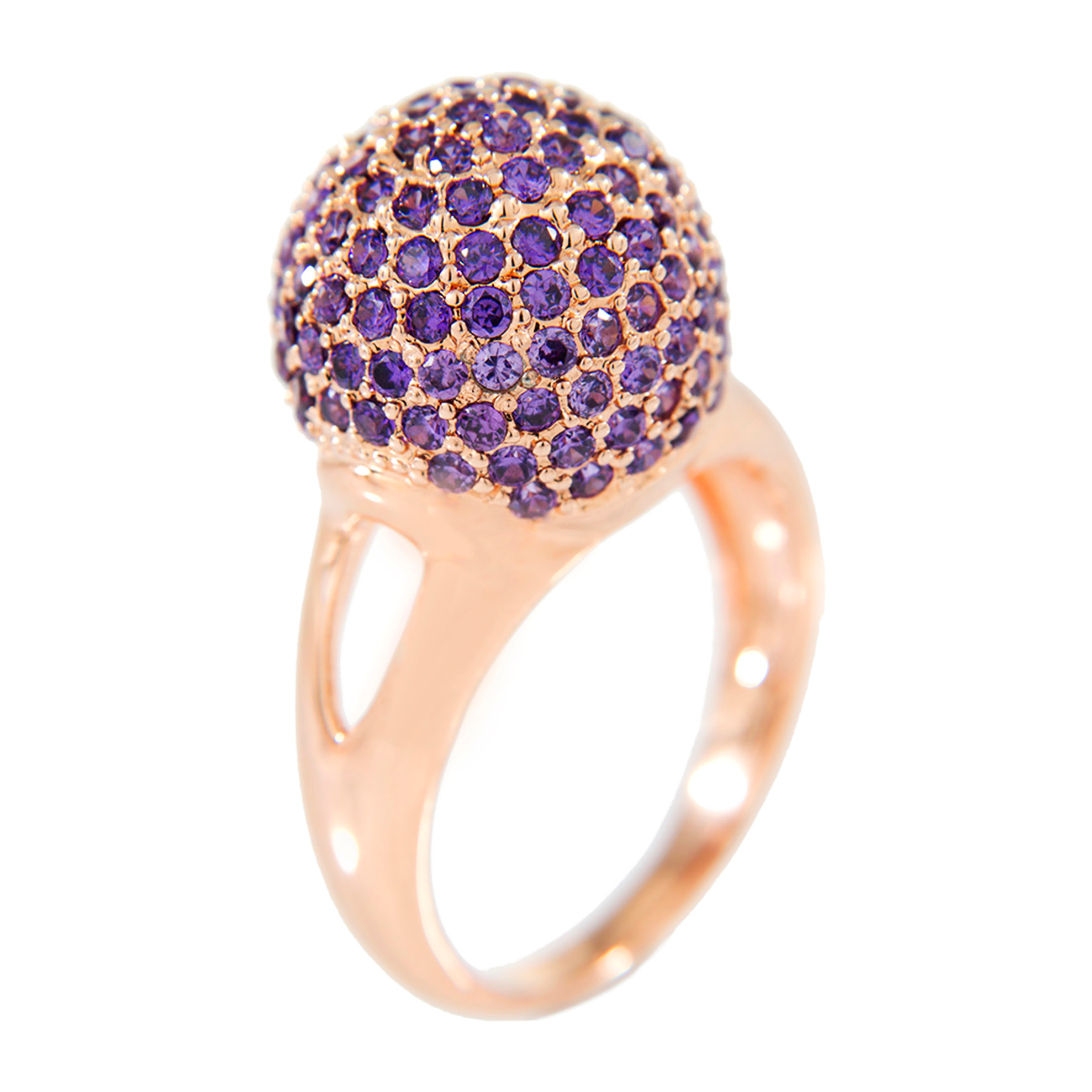 Anello Cocktail con Sfera in Pavé di Cubic Zirconia Viola