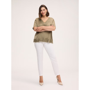 Fiorella Rubino - Blusa in raso con dettagli in pizzo - Verde militare