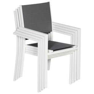 Lot de 8 chaises rembourrées en aluminium blanc - textilène gris