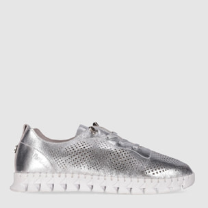 Zapatos de Piel - Plata - Tacón: Bajo