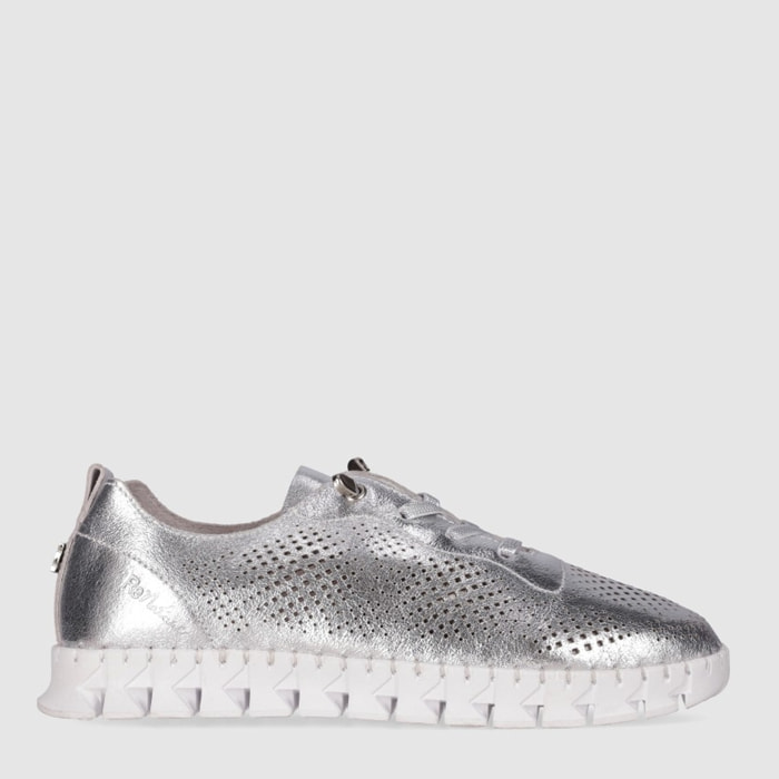 Zapatos de Piel - Plata - Tacón: Bajo