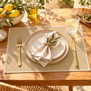 Lot de 6 sets de table en jute et contour blanc 45x30cm