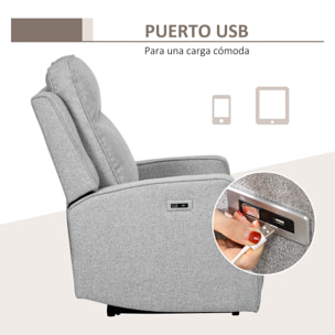 HOMCOM Sillón Reclinable Eléctrico Sillón Relax de Salón con Reclinación hasta 150° Reposabrazos y USB Carga 136 kg Sofá Reclinable para Salón Oficina Dormitorio 84x92x104 cm Gris