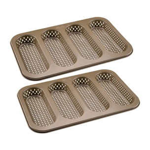 Ensemble de 2 Moules à pain perforé 4 mini baguettes 33 x 22 cm Zenker Mojave Gold