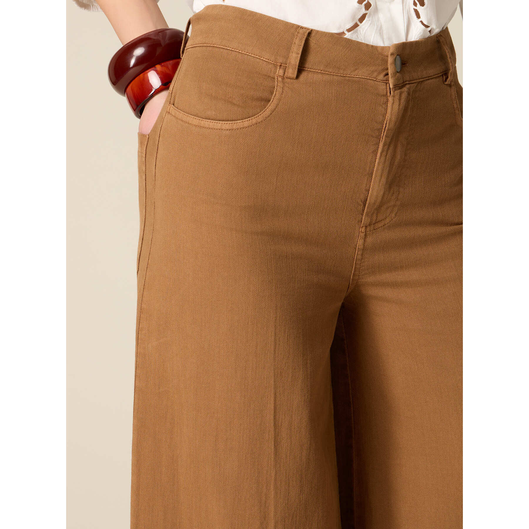 Oltre - Pantaloni wide leg in cotone maltinto - Marrone