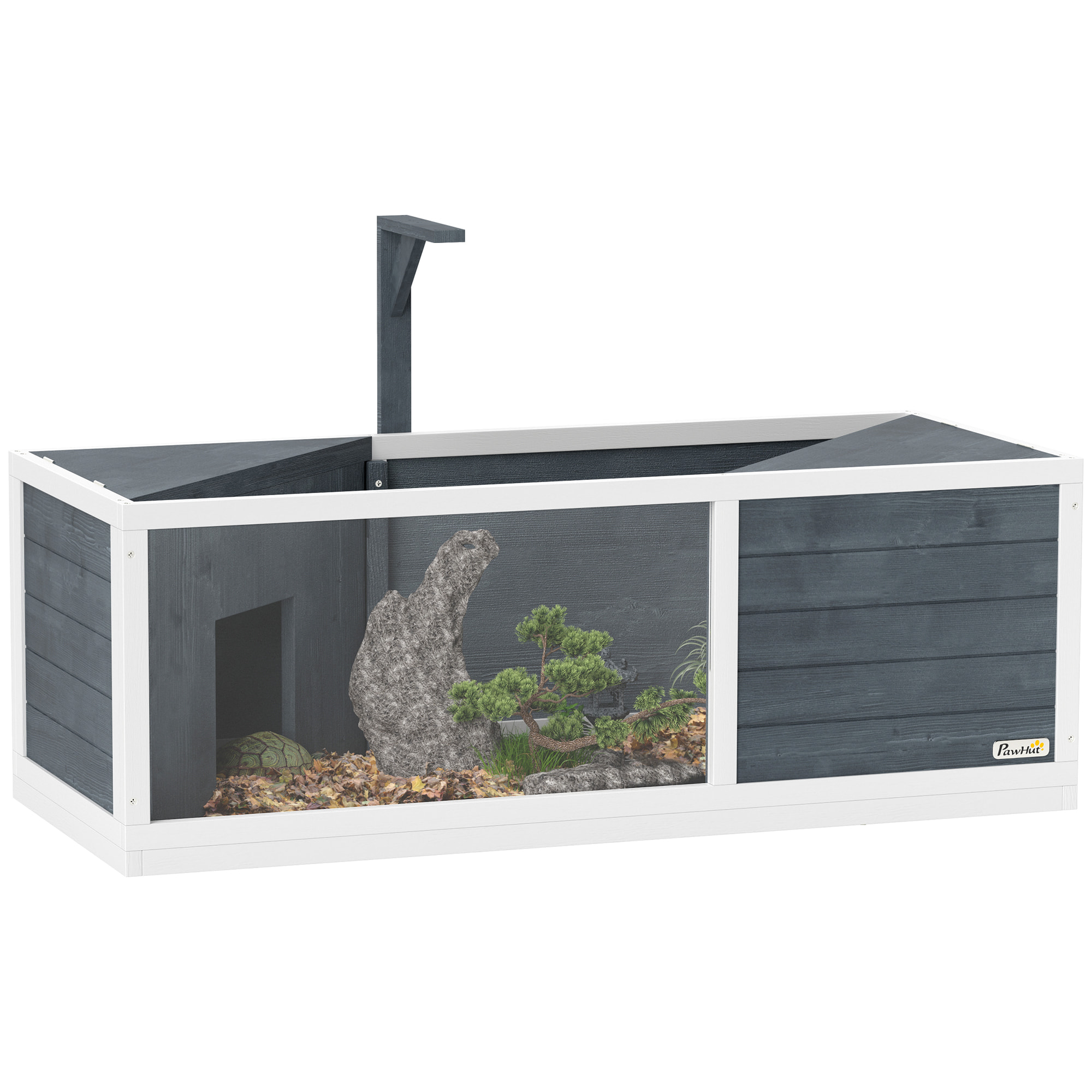 Maison enclos pour tortues - 2 niches et enclos - 2 toits ouvrants - bois blanc gris