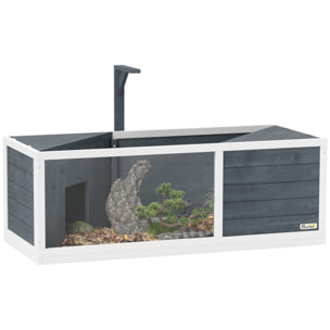 Maison enclos pour tortues - 2 niches et enclos - 2 toits ouvrants - bois blanc gris