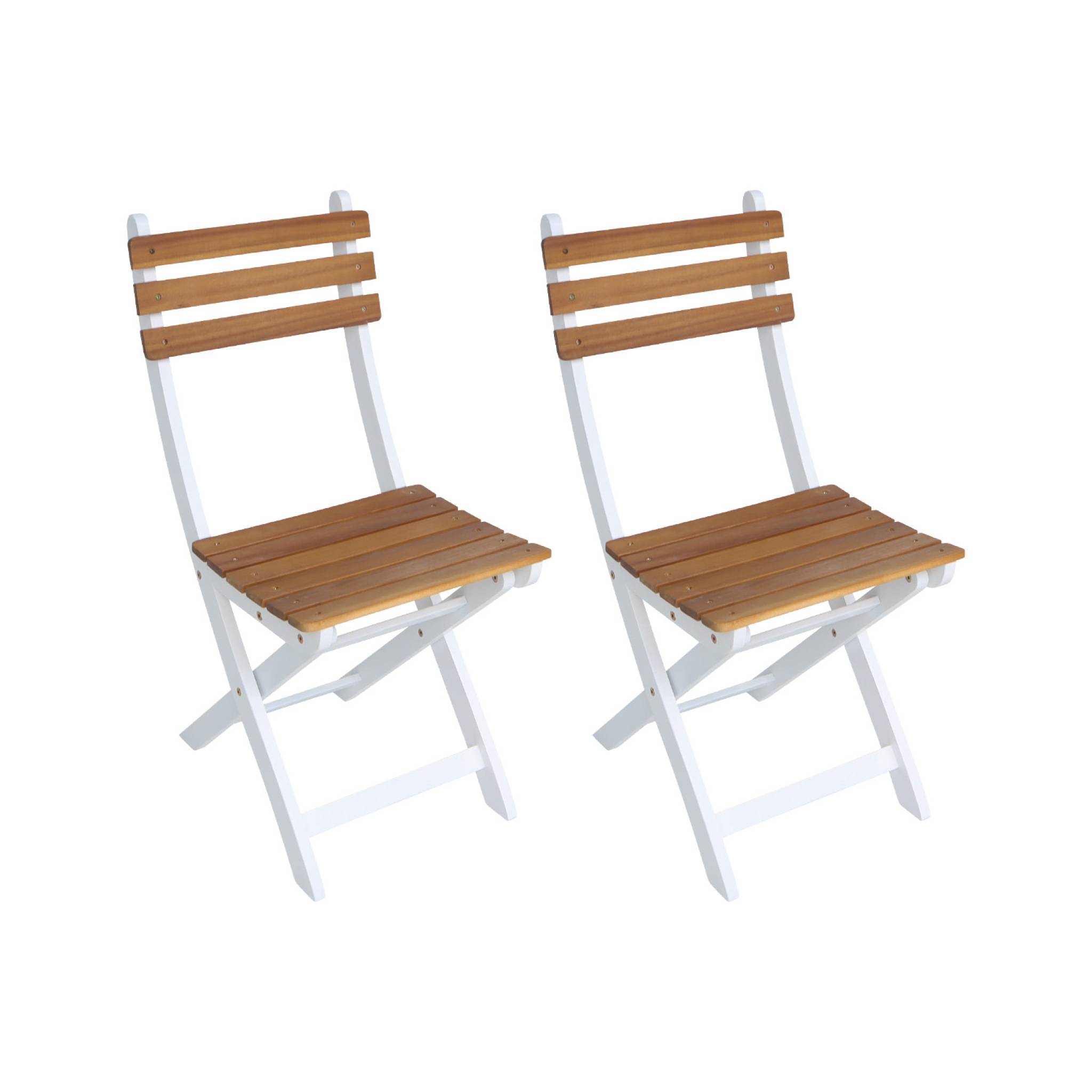 Lot de 2 chaises de jardin CALENA pliables acacia blanc. 40 x 52 x 85 cm
